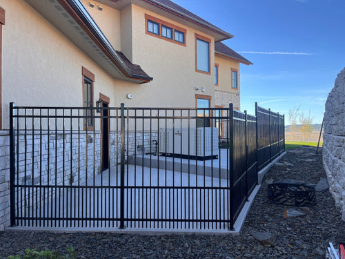6' tall x 8' wide 4-Rail Ornamental Steel Flat Top Puppy Picket Fence Panel with 3-7/8" & 1-15/16" Air Space - BUY PER PIECE (EACH)