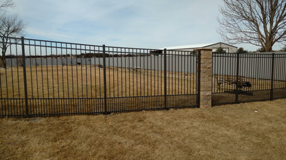 6' tall x 8' wide 4-Rail Ornamental Steel Flat Top Puppy Picket Fence Panel with 3-7/8" & 1-15/16" Air Space