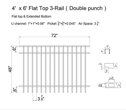 [350 Feet of Fence] 4' tall Black Ornamental Aluminum Flat Top Complete Fence Package