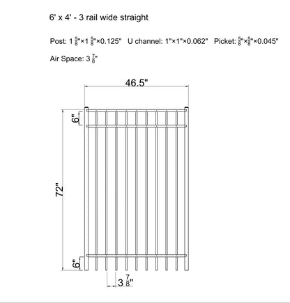 [250 Feet of Fence] 6' tall Black Ornamental Aluminum Flat Top Complete Fence Package