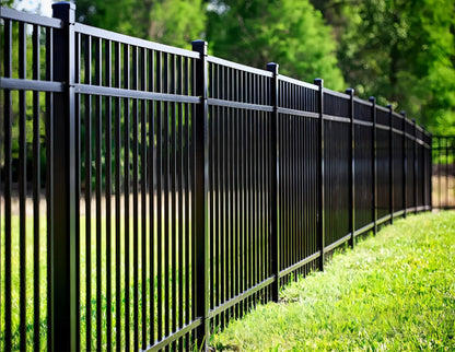 [PRICE PER FOOT] 5' tall x 6' wide 3-Rail Ornamental Aluminum Flat Top Fence Panel with 3-7/8" Air Space