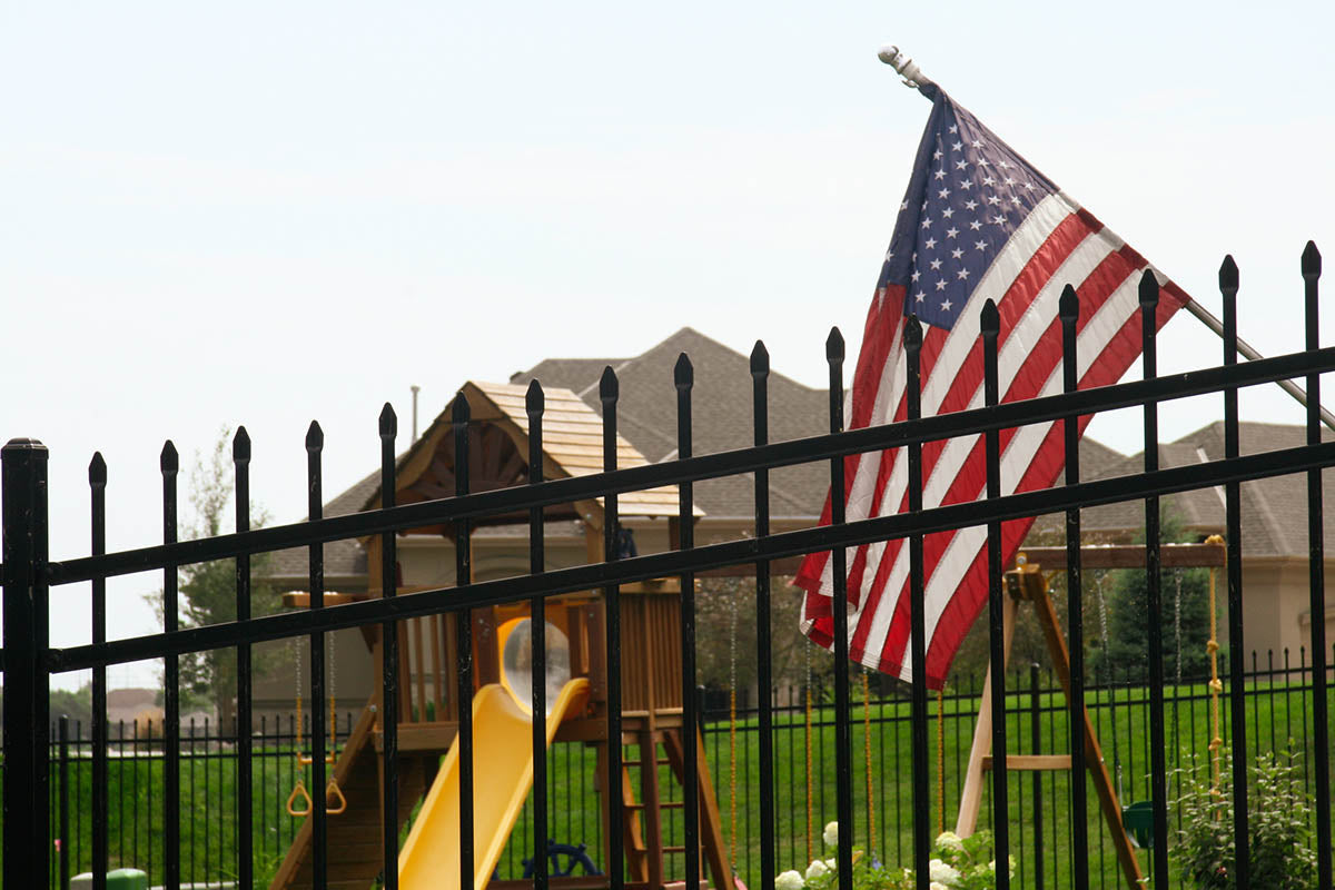 5' tall x 8' wide 3-Rail Ornamental Steel Spear Top Fence Panel with 3-7/8" Air Space