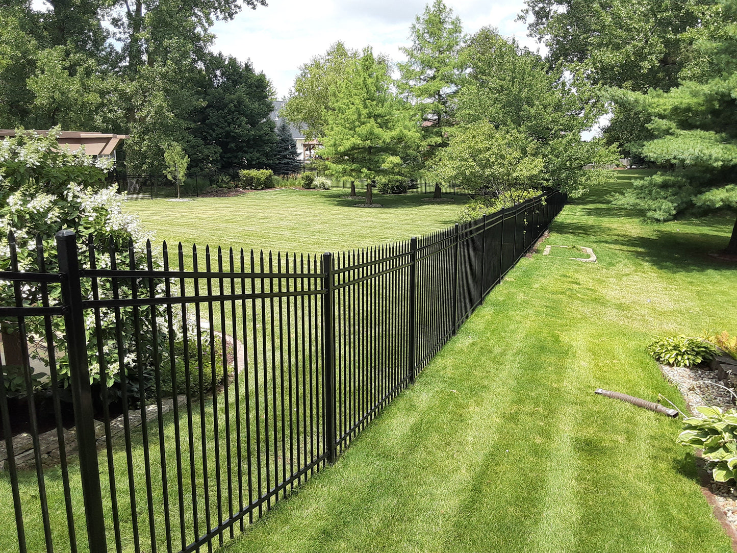 5' tall x 8' wide 3-Rail Ornamental Steel Spear Top Fence Panel with 3-7/8" Air Space