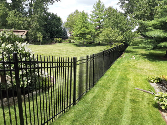 5' tall x 8' wide 3-Rail Ornamental Steel Spear Top Fence Panel with 3-7/8" Air Space